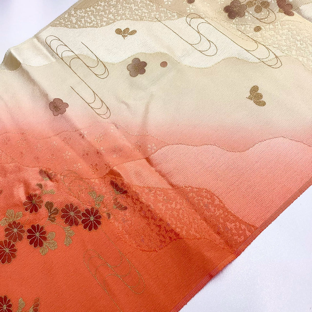 ［9210］帯締め 帯揚げ セット 道長花文様 ぼかし 金彩 正絹 着物 帯絞め