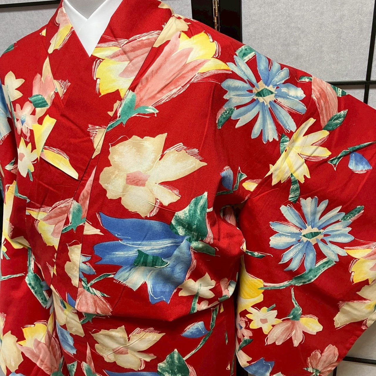 ［9426］浴衣 美品 洋花文様 ゆかた レディース 綿 リメイク