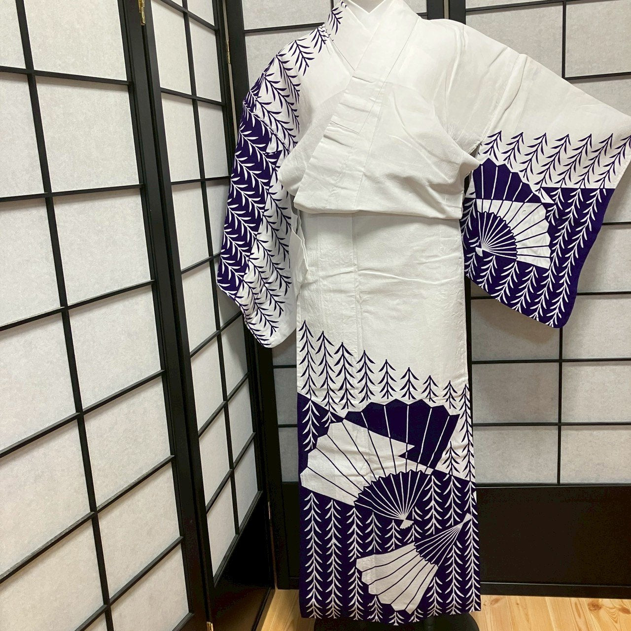 ［9132］浴衣 扇草木文様 ゆかた レディース リメイク 綿