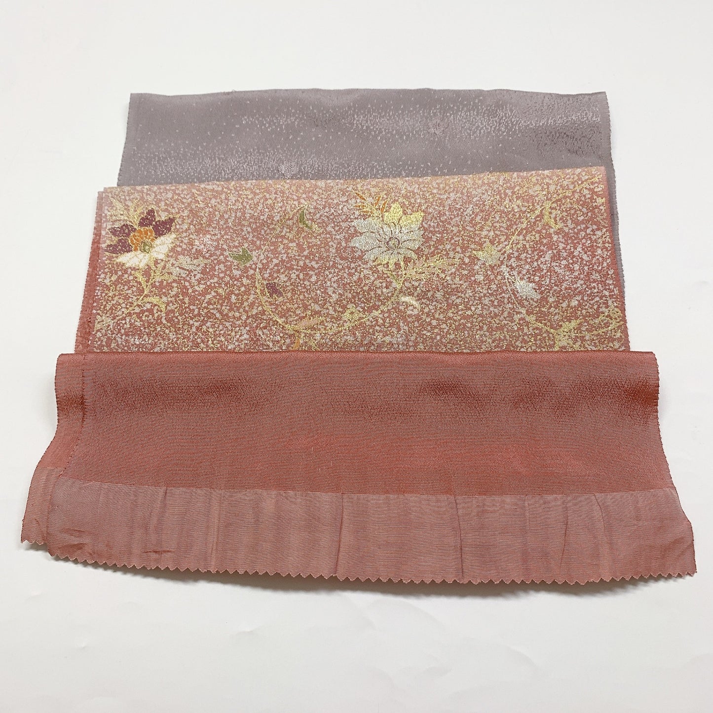［8648］帯締め 帯揚げ セット 花唐草文様 金銀糸 ぼかし 正絹 着物 帯絞め