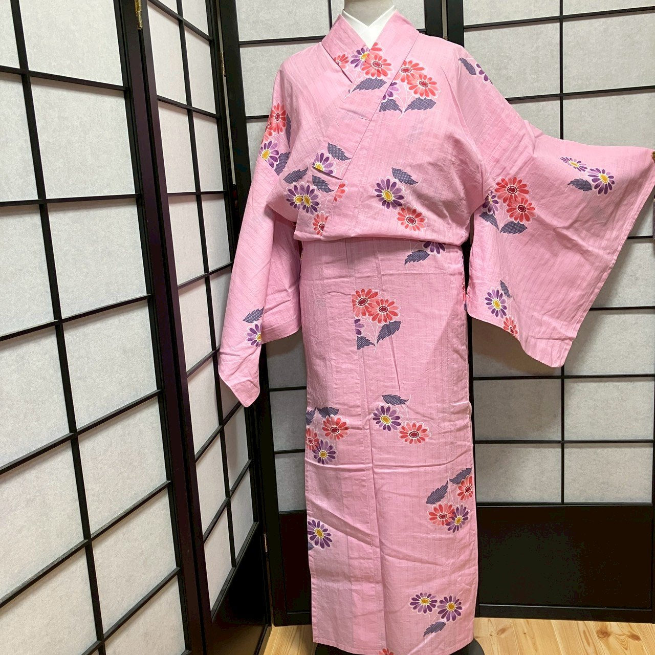［9121］浴衣 草花文様 ゆかた レディース リメイク 綿