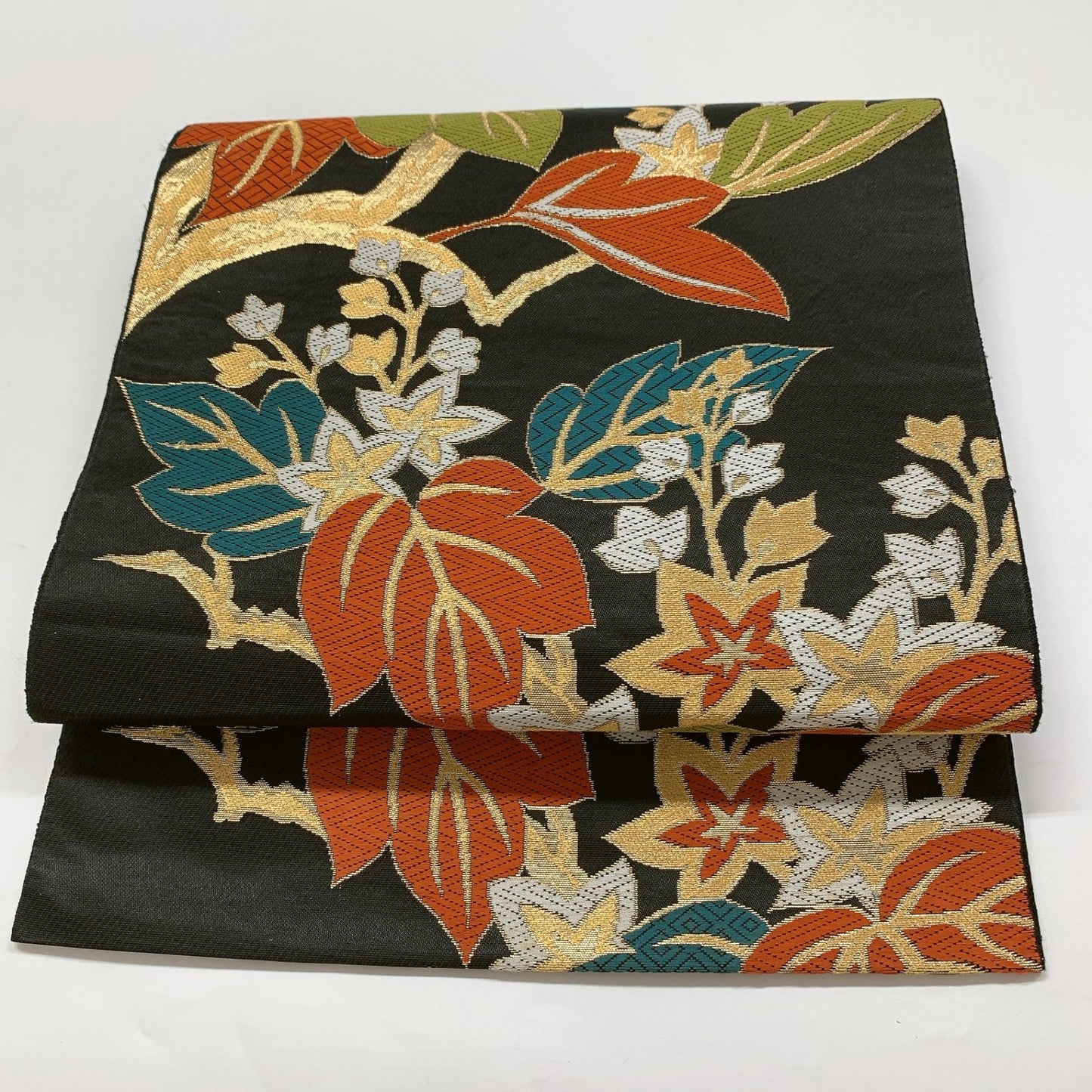 9010# Japanese Vintage Fukuro Obi Belt Kimono Fabric Silk Traditional Black