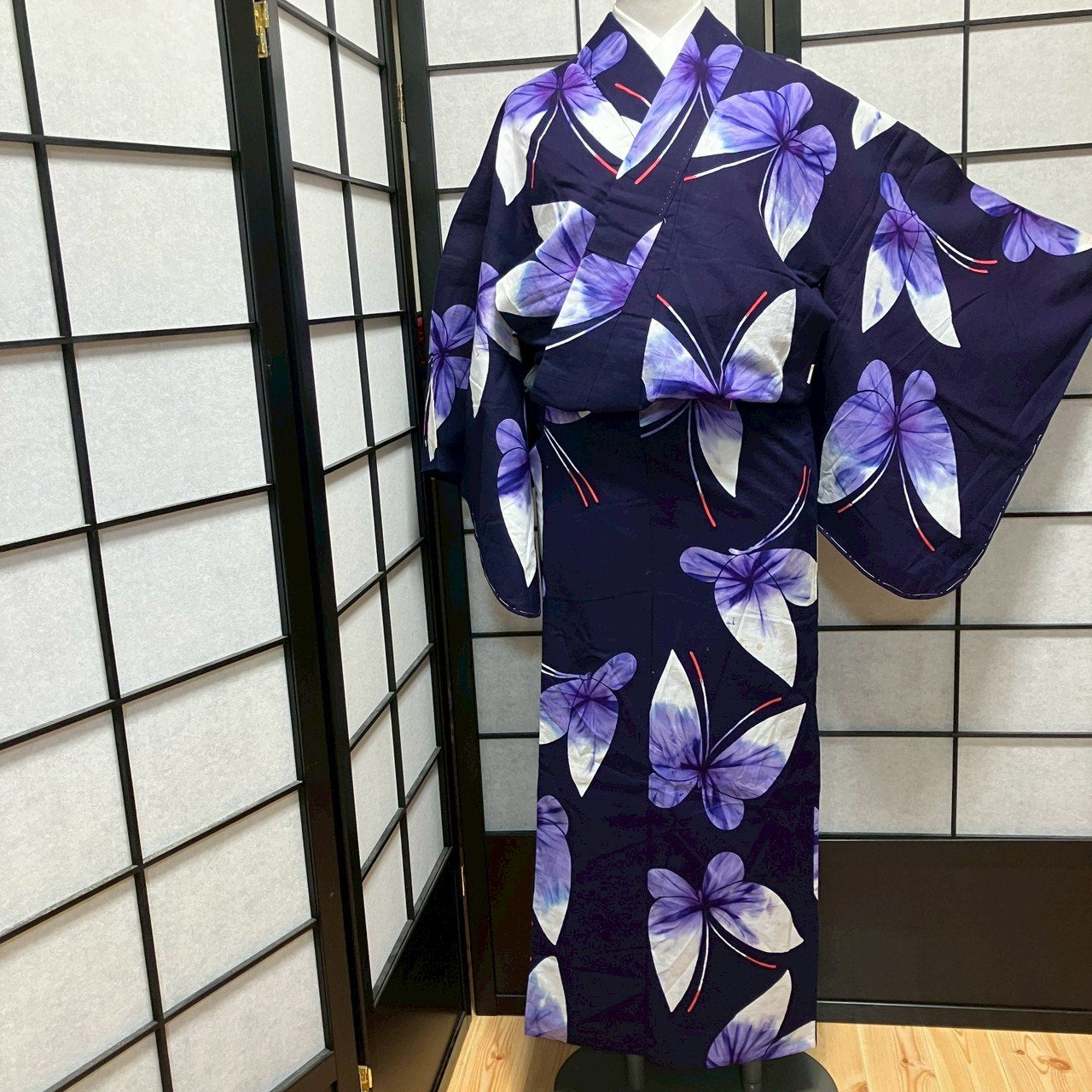 ［9486］浴衣 舞蝶文様 ゆかた レディース 綿 リメイク