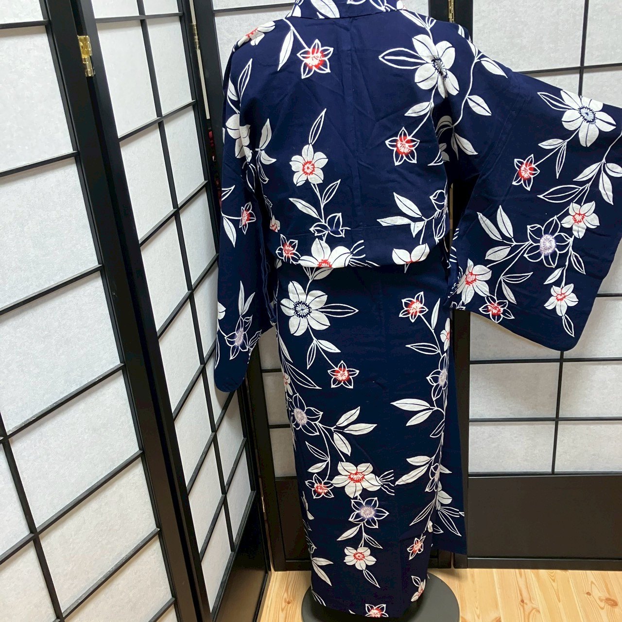 ［9494］浴衣 枝花文様 ゆかた レディース 綿 リメイク