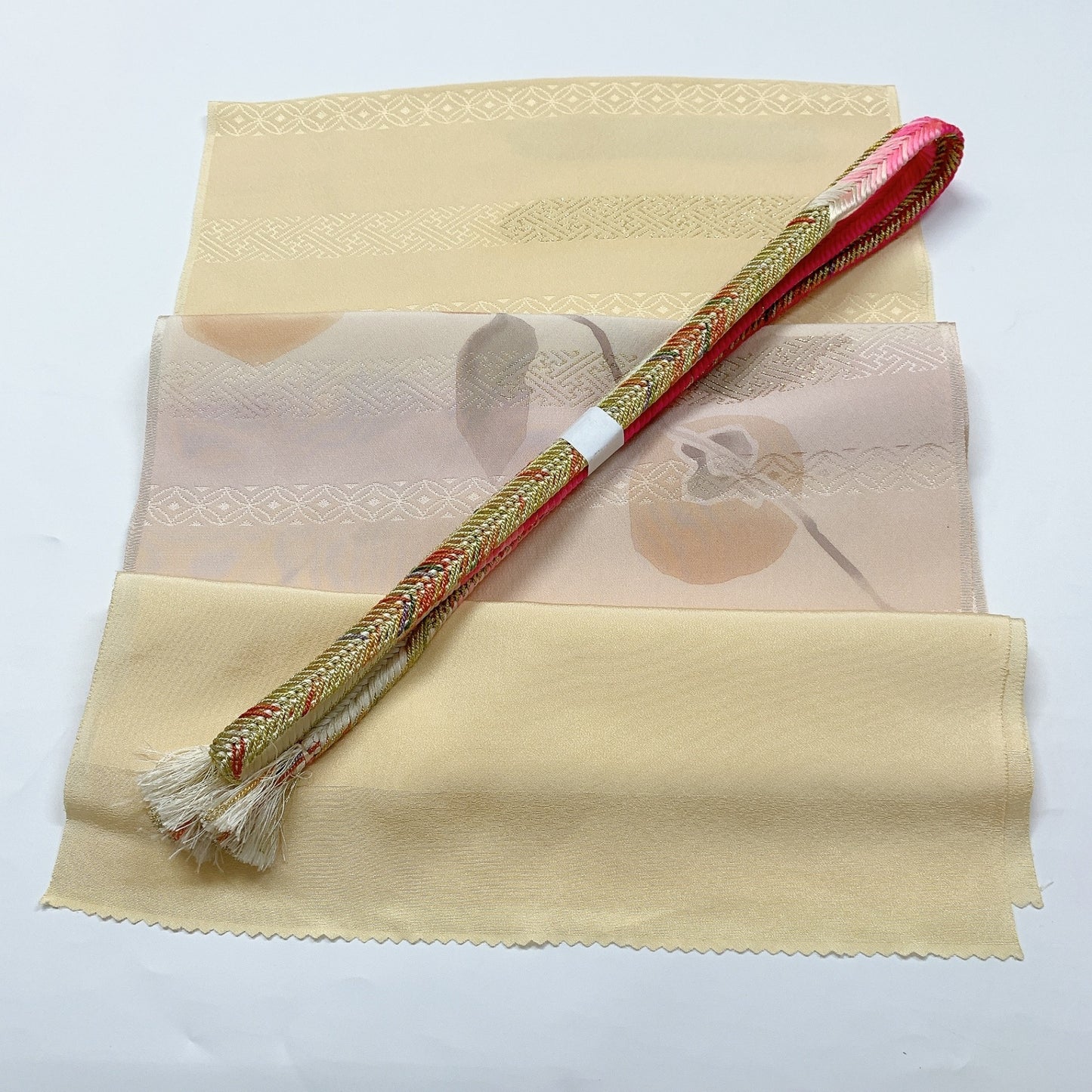 ［8402］帯締め 帯揚げ セット 果樹文様 ぼかし 金糸 正絹 着物 帯絞め