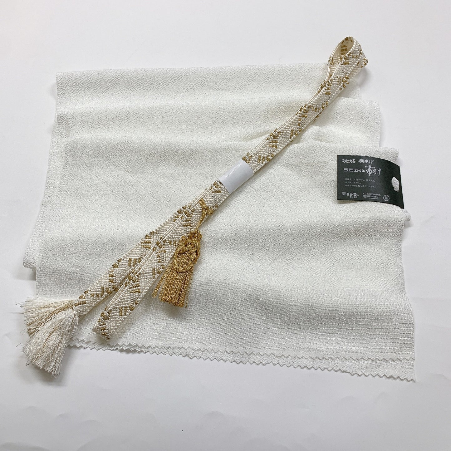 ［8429］帯締め 帯揚げ セット 洗えるポリエステル 無地感覚 金糸 着物 帯絞め 白