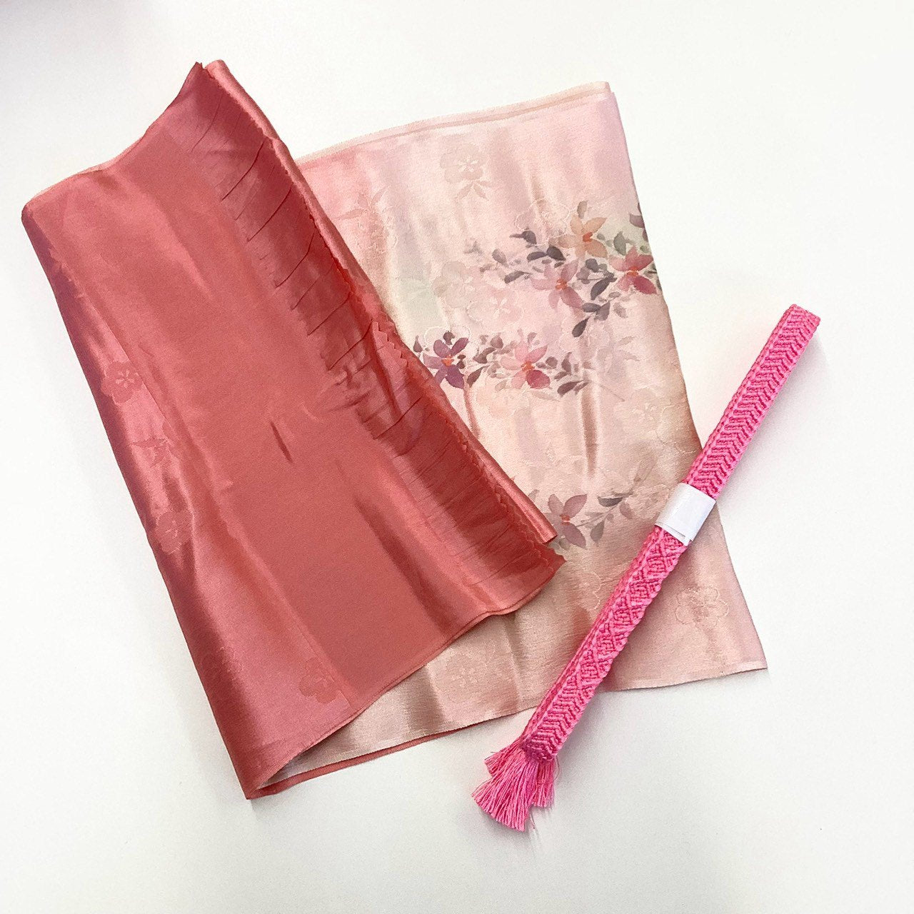 ［9188］帯締め 帯揚げ セット 枝花文様 ぼかし 正絹 着物 帯絞め