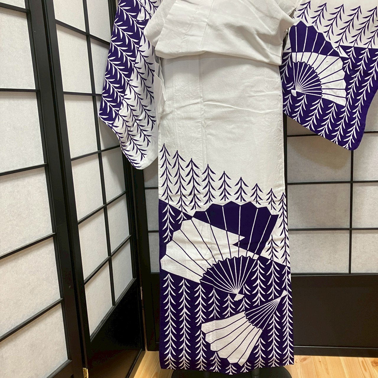 ［9132］浴衣 扇草木文様 ゆかた レディース リメイク 綿