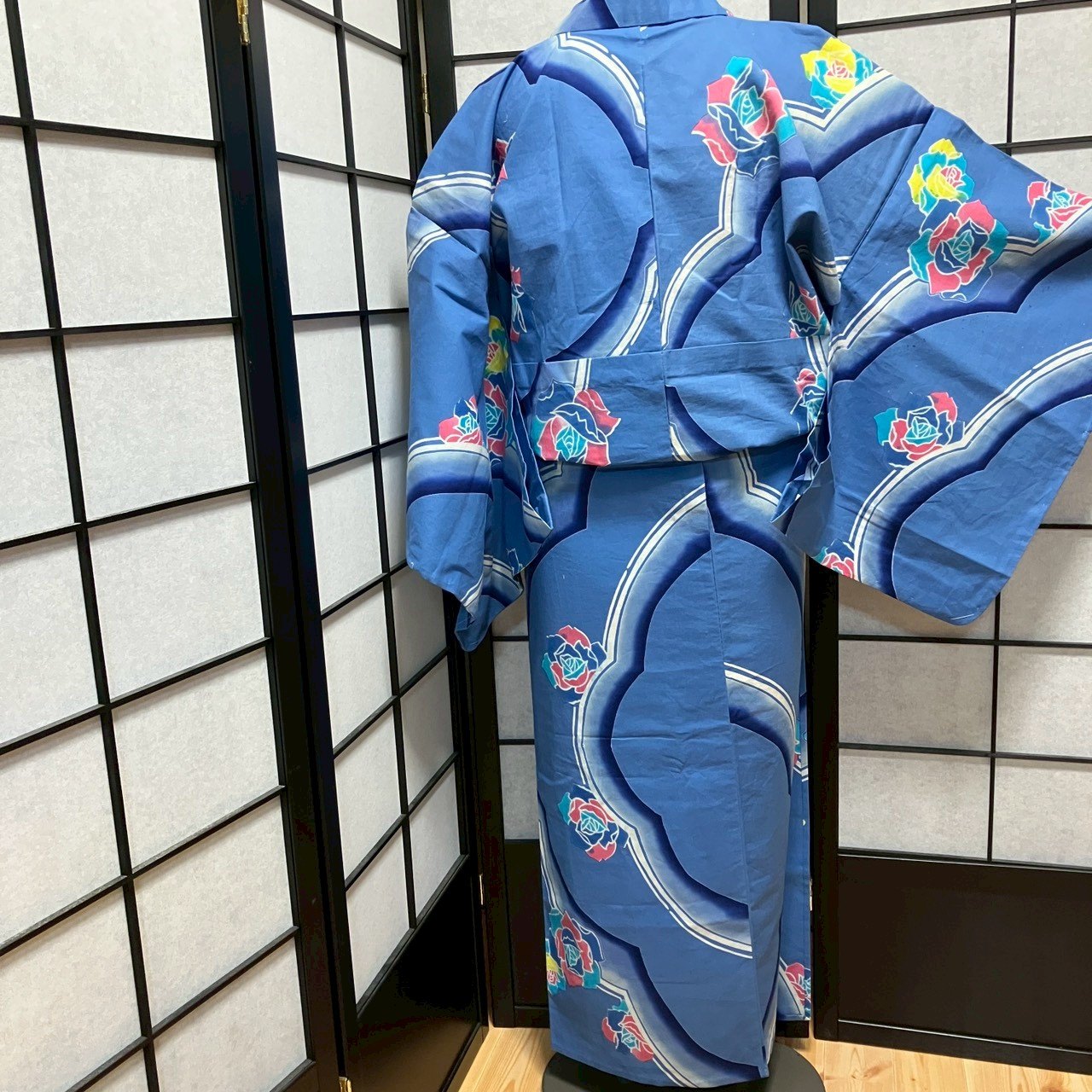 ［9122］浴衣 薔薇文様 ぼかし ゆかた レディース 綿 リメイク