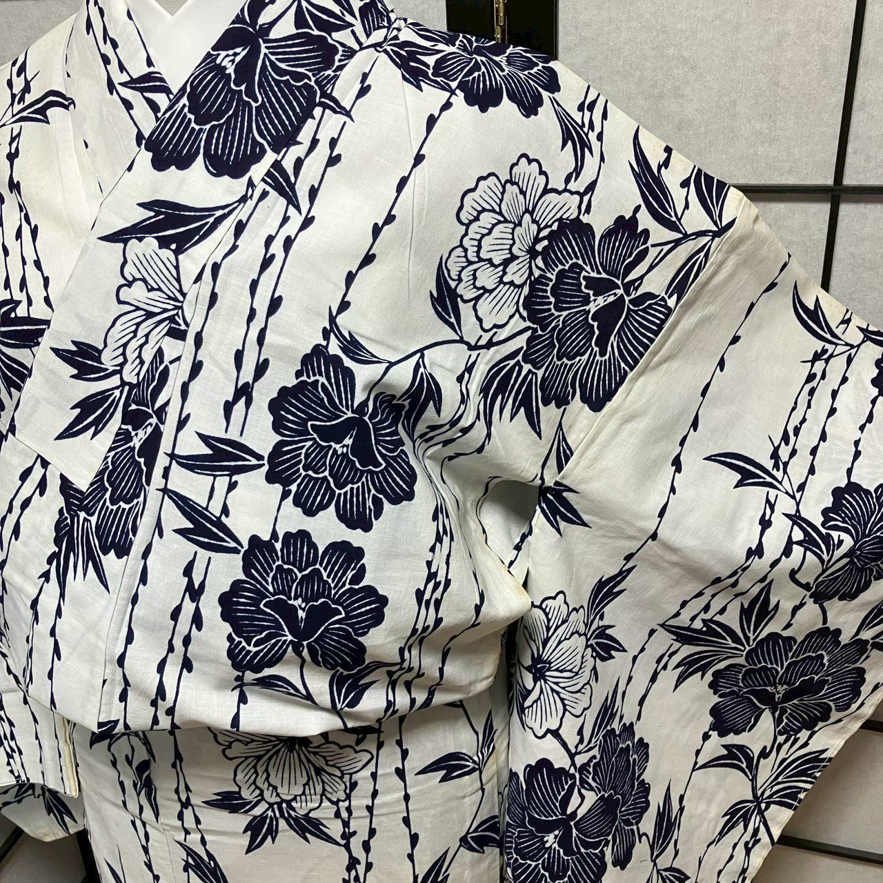 ［9078］浴衣 枝花文様 ゆかた レディース リメイク 綿