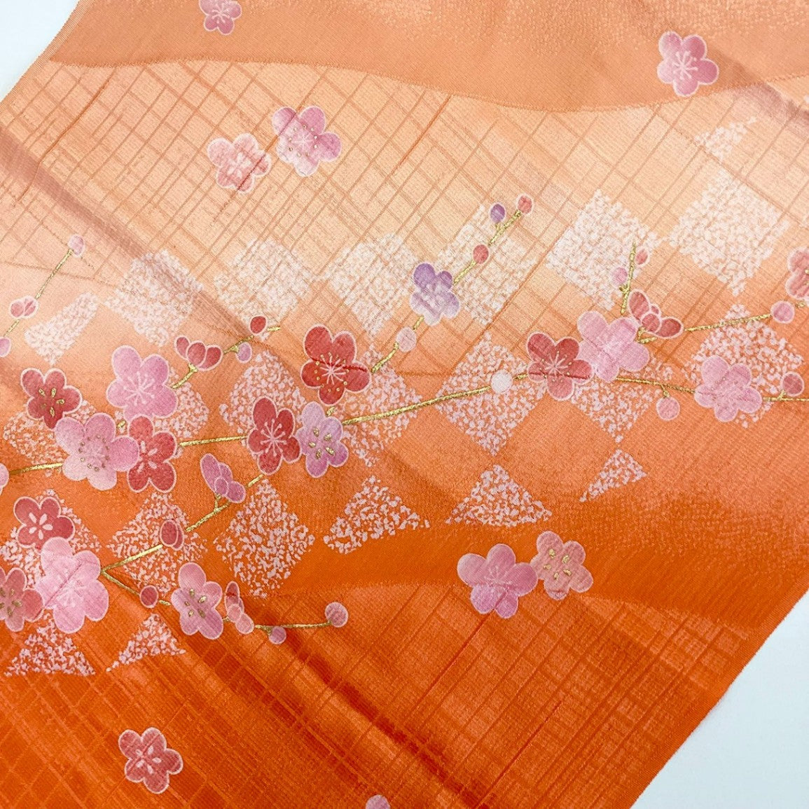 ［8544］帯締め 帯揚げ セット 枝花文様 金彩 ぼかし 正絹 着物 帯絞め