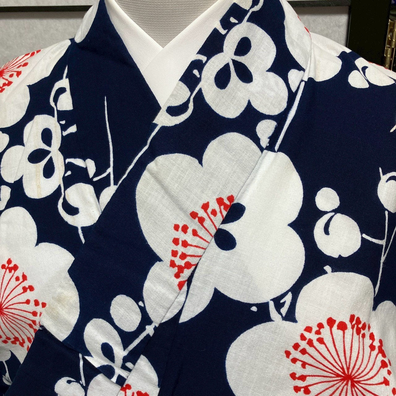 ［9466］浴衣 枝梅文様 ゆかた レディース 綿 リメイク