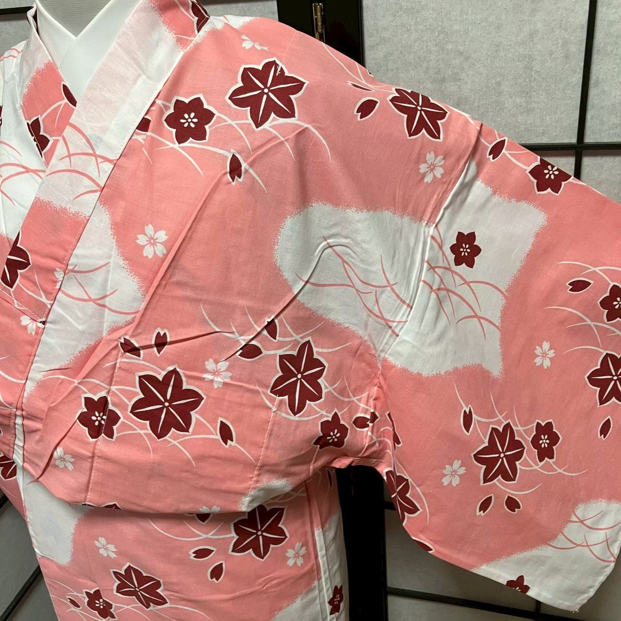 ［9073］浴衣 草花文様 ゆかた レディース 綿 リメイク