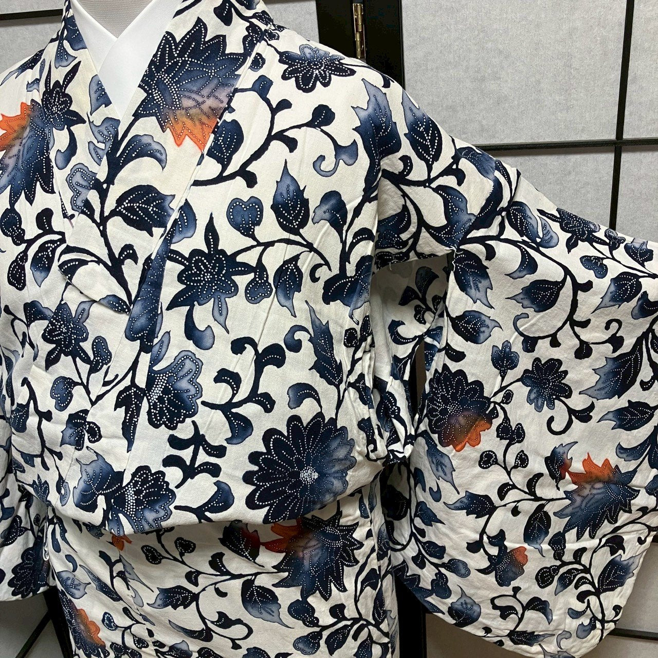 ［9111］浴衣 花唐草文様 綿 レディース ゆかた リメイク