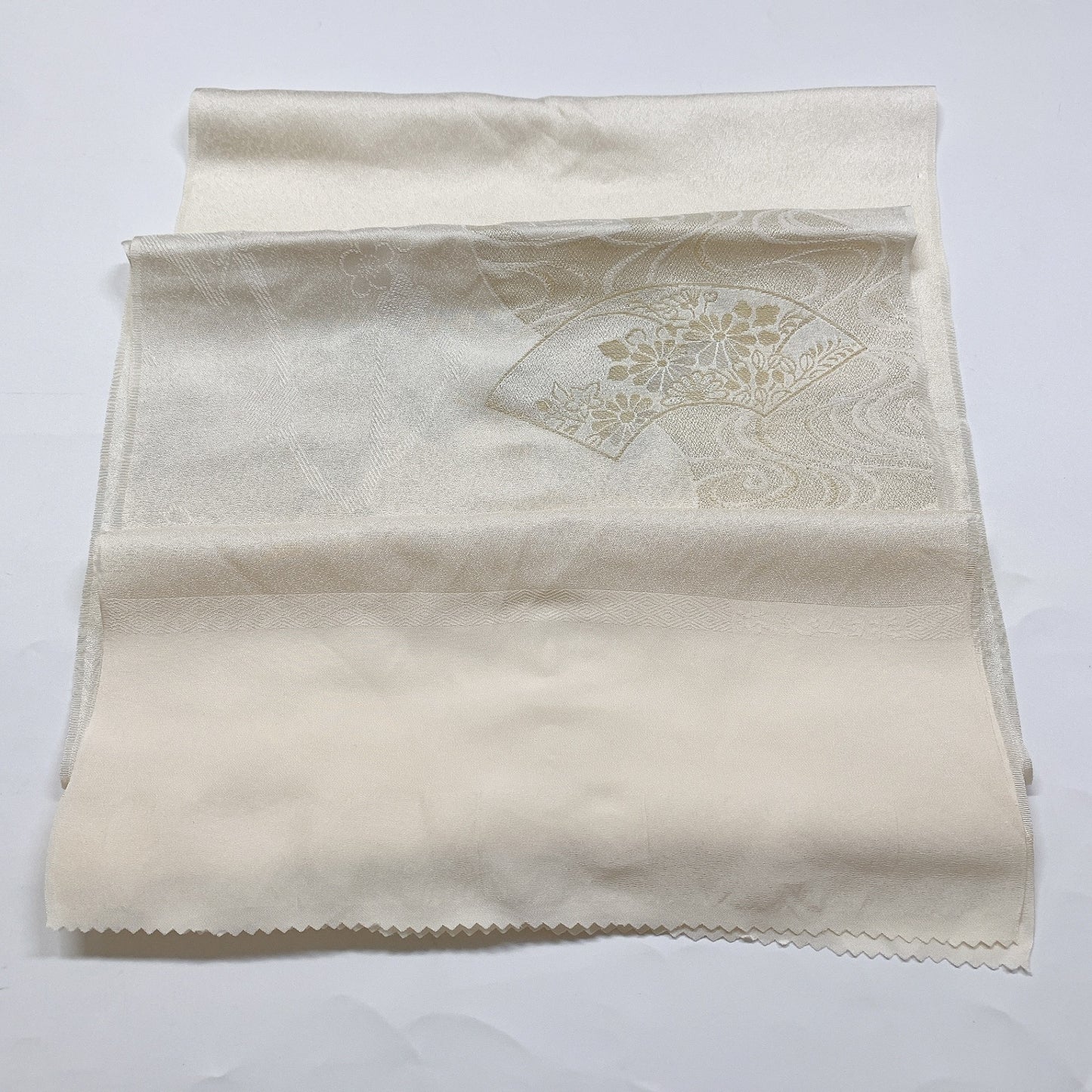 ［8643 ］帯締め 帯揚げ セット 扇面草花流水文様 金糸 正絹 着物 帯絞め