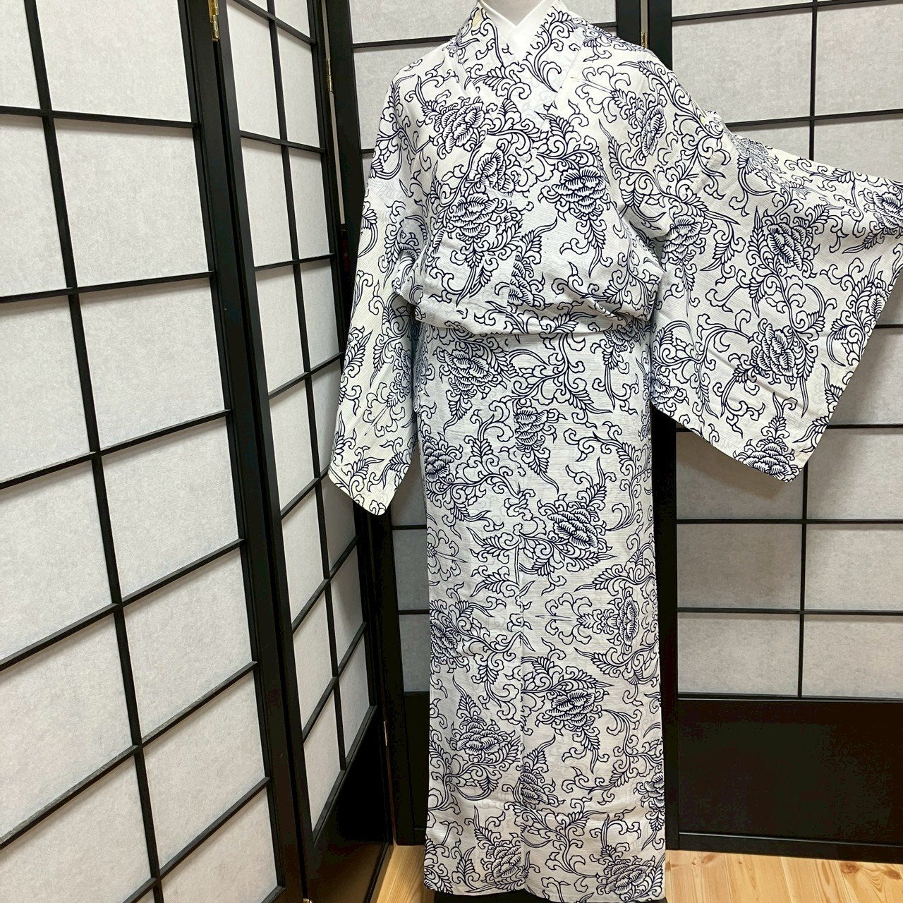 ［9088］浴衣 花唐草文様 ゆかた 綿 レディース リメイク