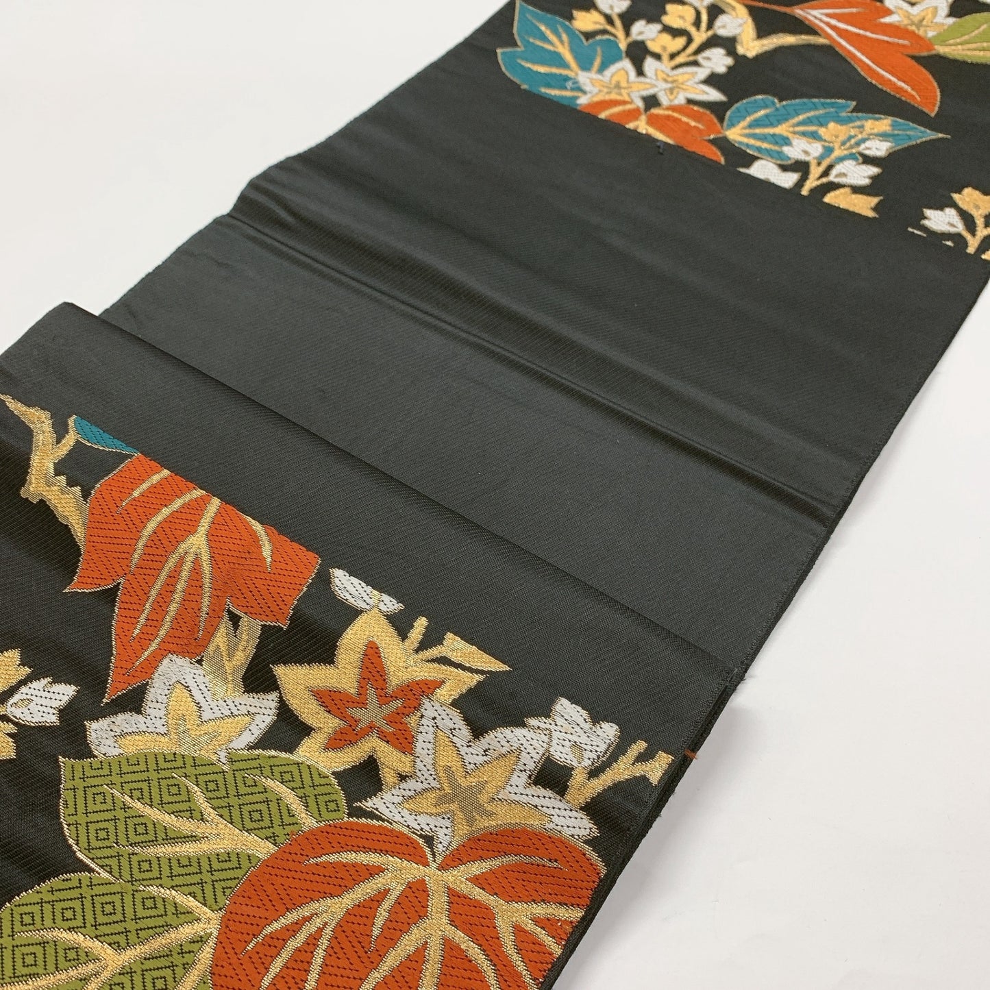 9010# Japanese Vintage Fukuro Obi Belt Kimono Fabric Silk Traditional Black