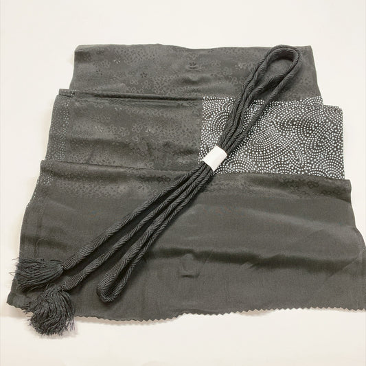 ［9802］帯締め 帯揚げ セット 小花柄 黒 逸品 正絹 着物 帯絞め