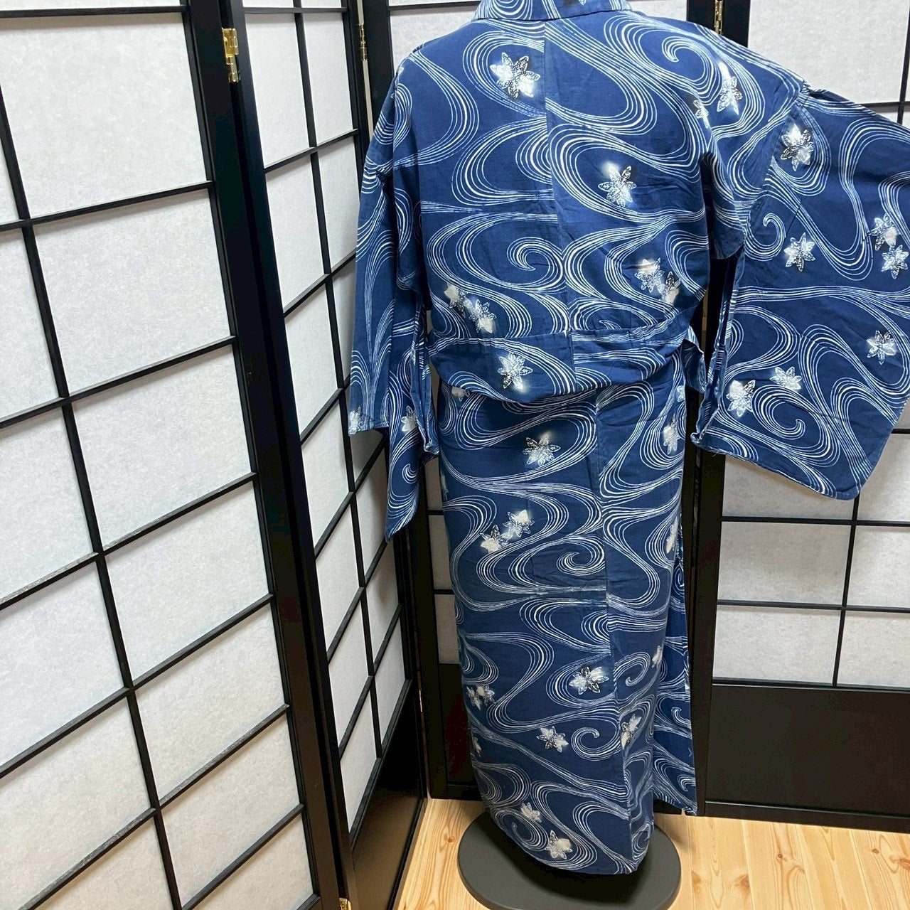 ［9484］浴衣 楓流水文様 ゆかた レディース 綿 リメイク