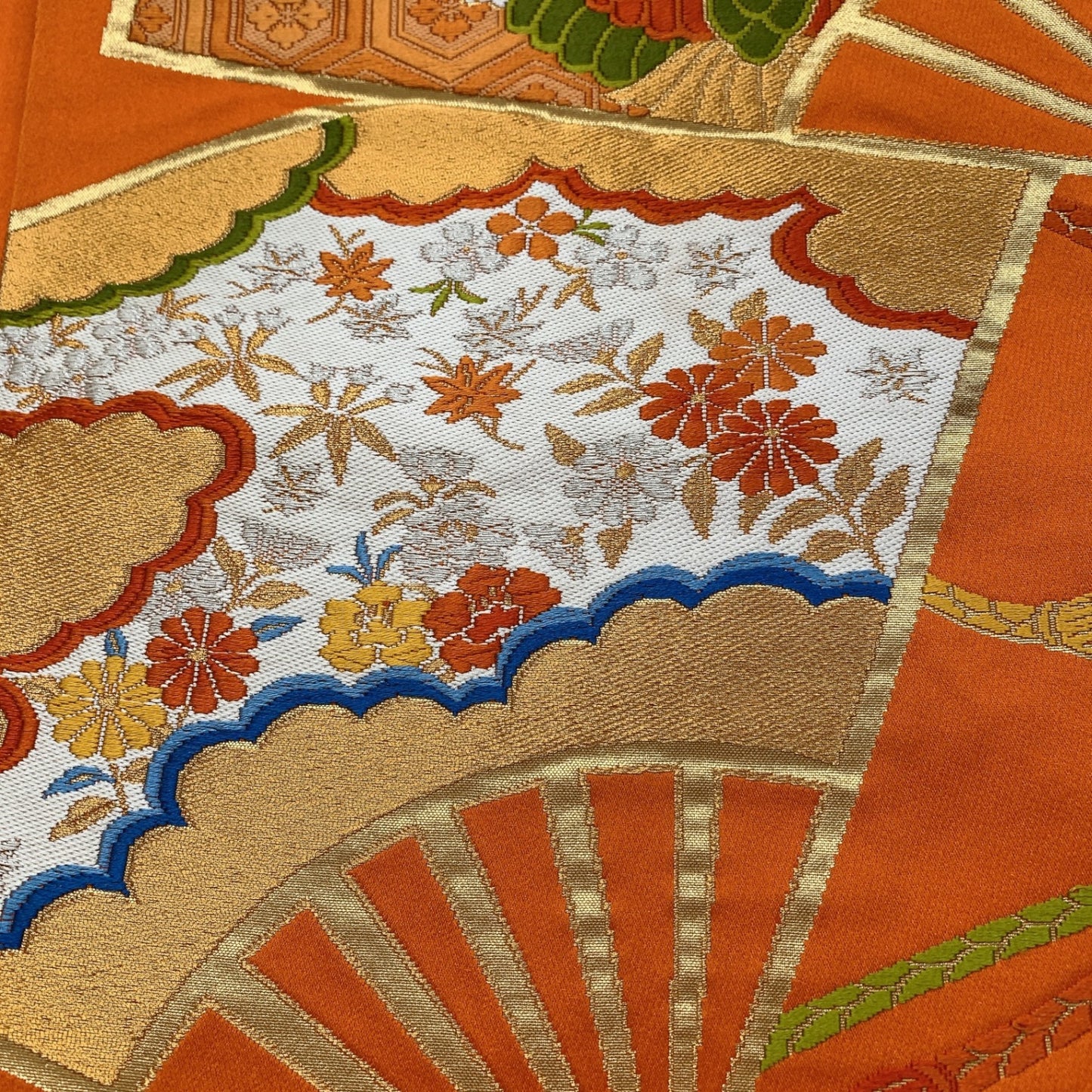 ［9003］扇草花鶴文様 金糸 六通 正絹 着物 フォーマル