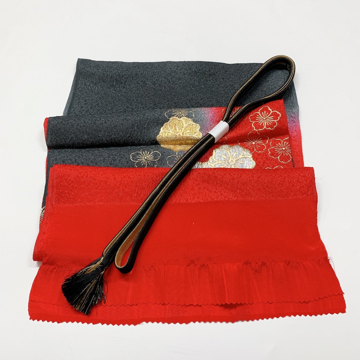 8063# Japanese Kimono Accessory Vintage Obiage and Obijime 2-piece Set Silk