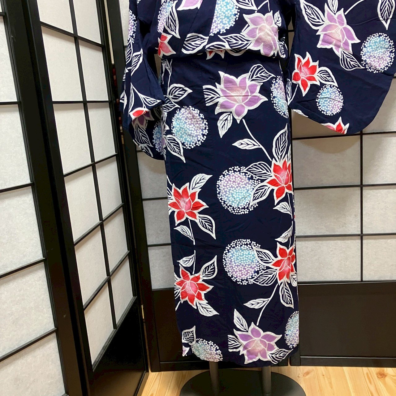 ［9101］浴衣 草花文様 ぼかし ゆかた 綿 レディース リメイク