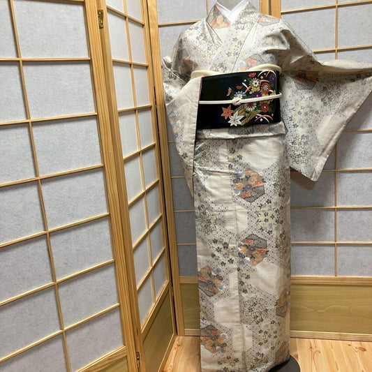 8088# Japanese Kimono Vintage Womens Silk Pongee Fabric Robe Kimono only sold
