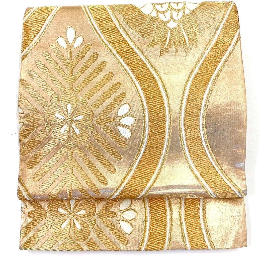 4904# Japanese Vintage Fukuro Obi Belt Kimono Fabric Silk Traditional Gold