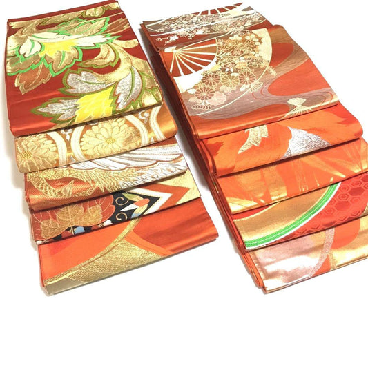 6096# Japanese Vintage Bundle 10pcs Set Bulk Obi Belt Kimono Pure Silk Wholesale