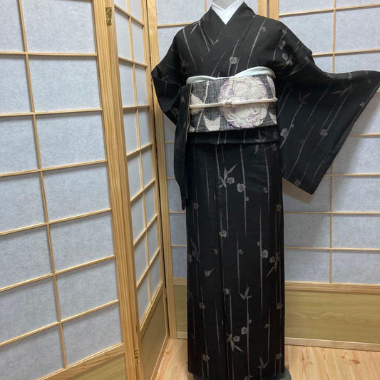 3125# Japanese Kimono Vintage Womens Silk Pongee Fabric Robe Kimono only sold