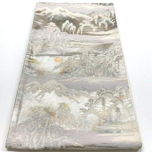 4155# Japanese Vintage Fukuro Obi Belt Kimono Fabric Silk Traditional Silver