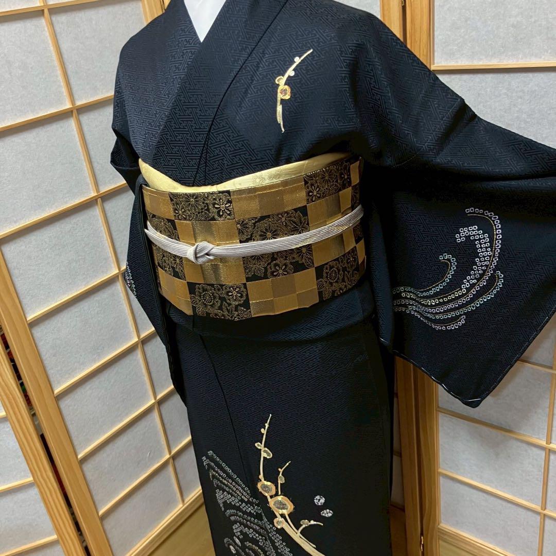 4421# Japanese Kimono Vintage Womens Silk Fabric Robe Kimono only sold Unused