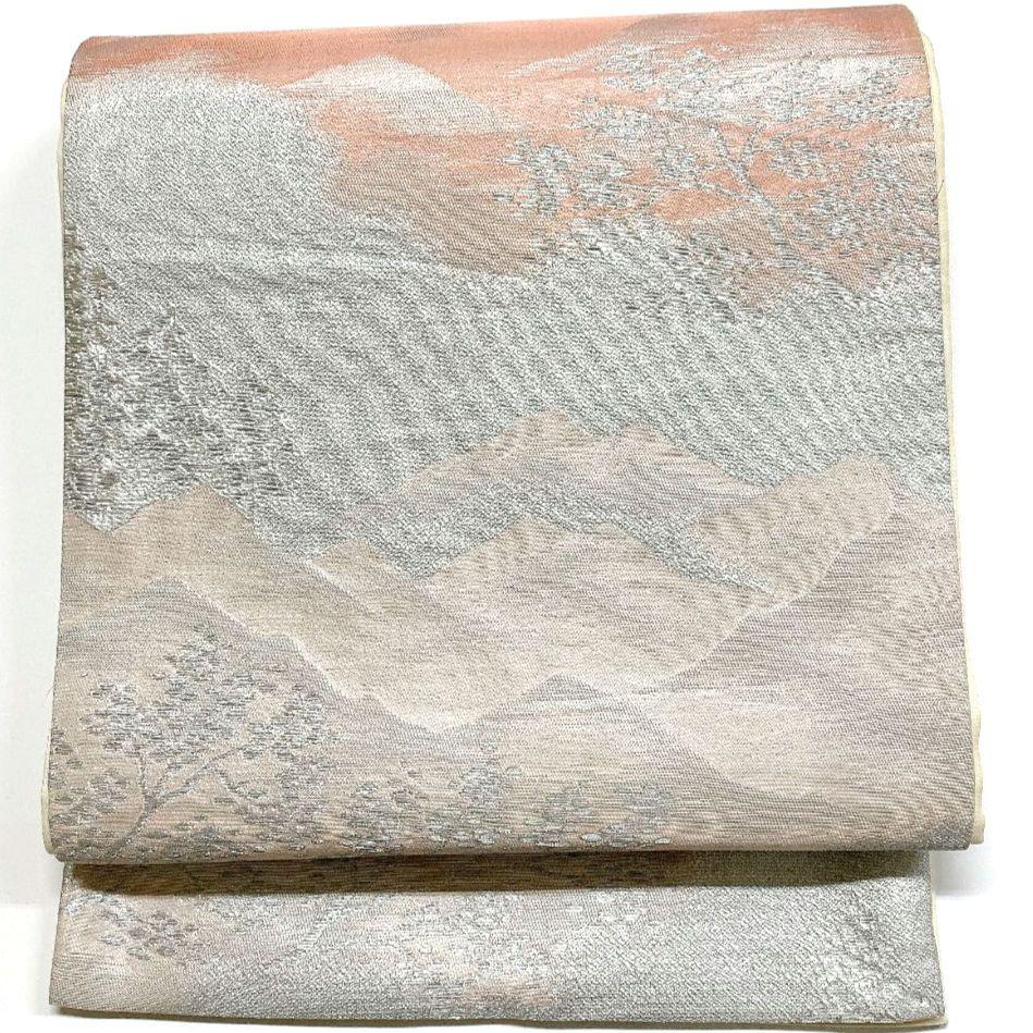 2774# Japanese Vintage Fukuro Obi Belt Kimono Fabric Silk Traditional Silver