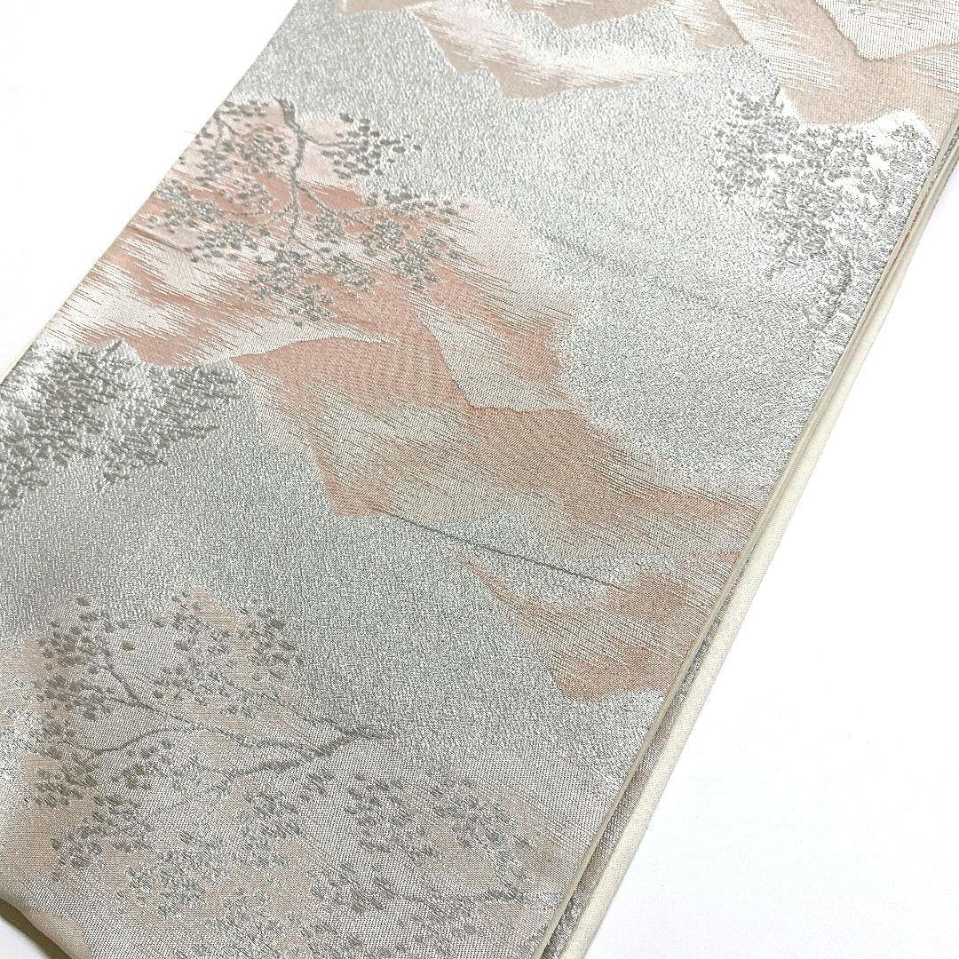 2774# Japanese Vintage Fukuro Obi Belt Kimono Fabric Silk Traditional Silver