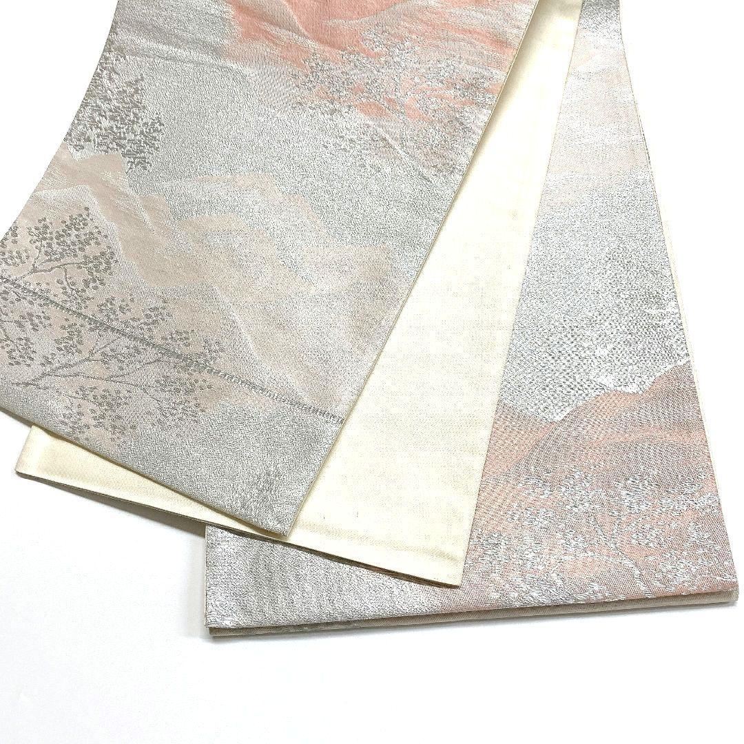 2774# Japanese Vintage Fukuro Obi Belt Kimono Fabric Silk Traditional Silver