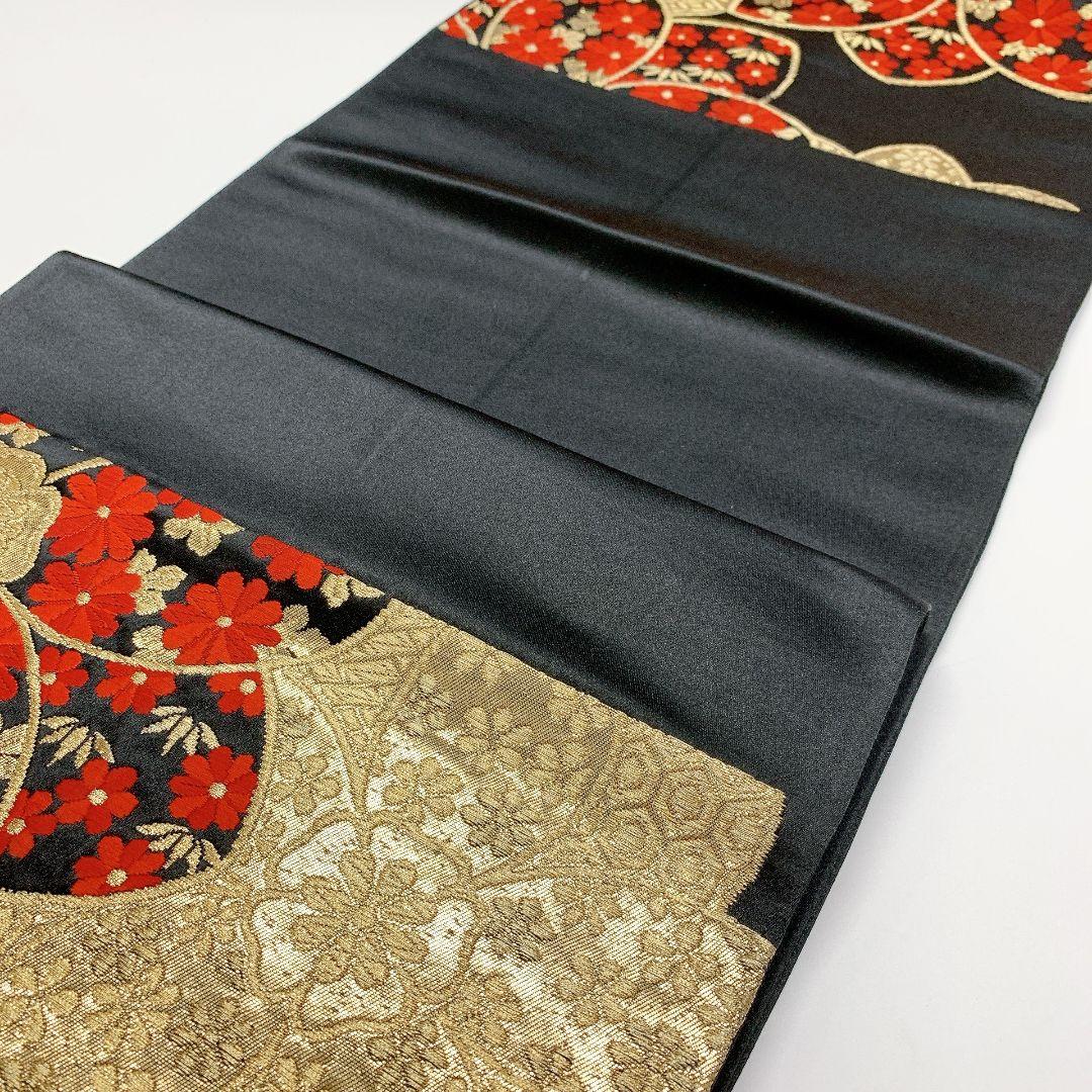 5085# Japanese Vintage Fukuro Obi Belt Kimono Fabric Silk Traditional Black