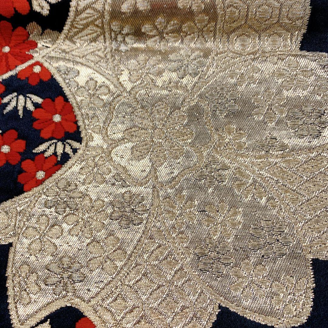 5085# Japanese Vintage Fukuro Obi Belt Kimono Fabric Silk Traditional Black