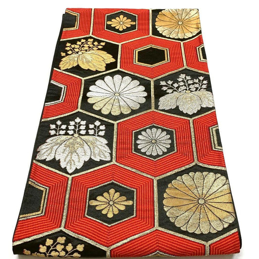 4154# Japanese Vintage Fukuro Obi Belt Kimono Fabric Silk Traditional Black
