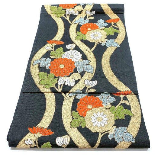 4168# Japanese Vintage Fukuro Obi Belt Kimono Fabric Silk Traditional Untailored