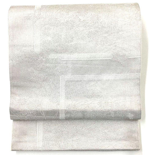 4976# Japanese Vintage Fukuro Obi Belt Kimono Fabric Silk Traditional Silver