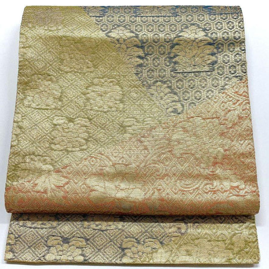 3790# Japanese Vintage Fukuro Obi Belt Kimono Fabric Silk Traditional Gold