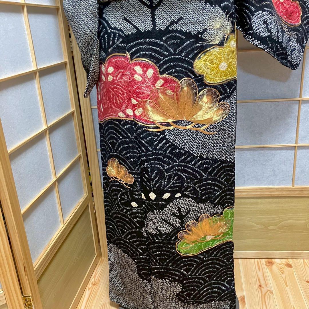 4881# Japanese Kimono Vintage Womens Silk Fabric Robe Kimono only sold Shibori