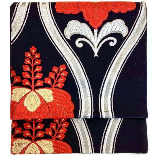 4775# Japanese Vintage Fukuro Obi Belt Kimono Fabric Silk Traditional Embroidery　