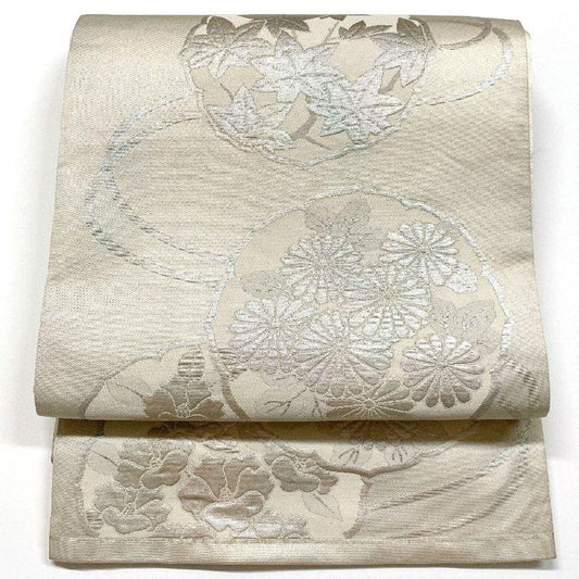 3294# Japanese Vintage Fukuro Obi Belt Kimono Fabric Silk Traditional Silver