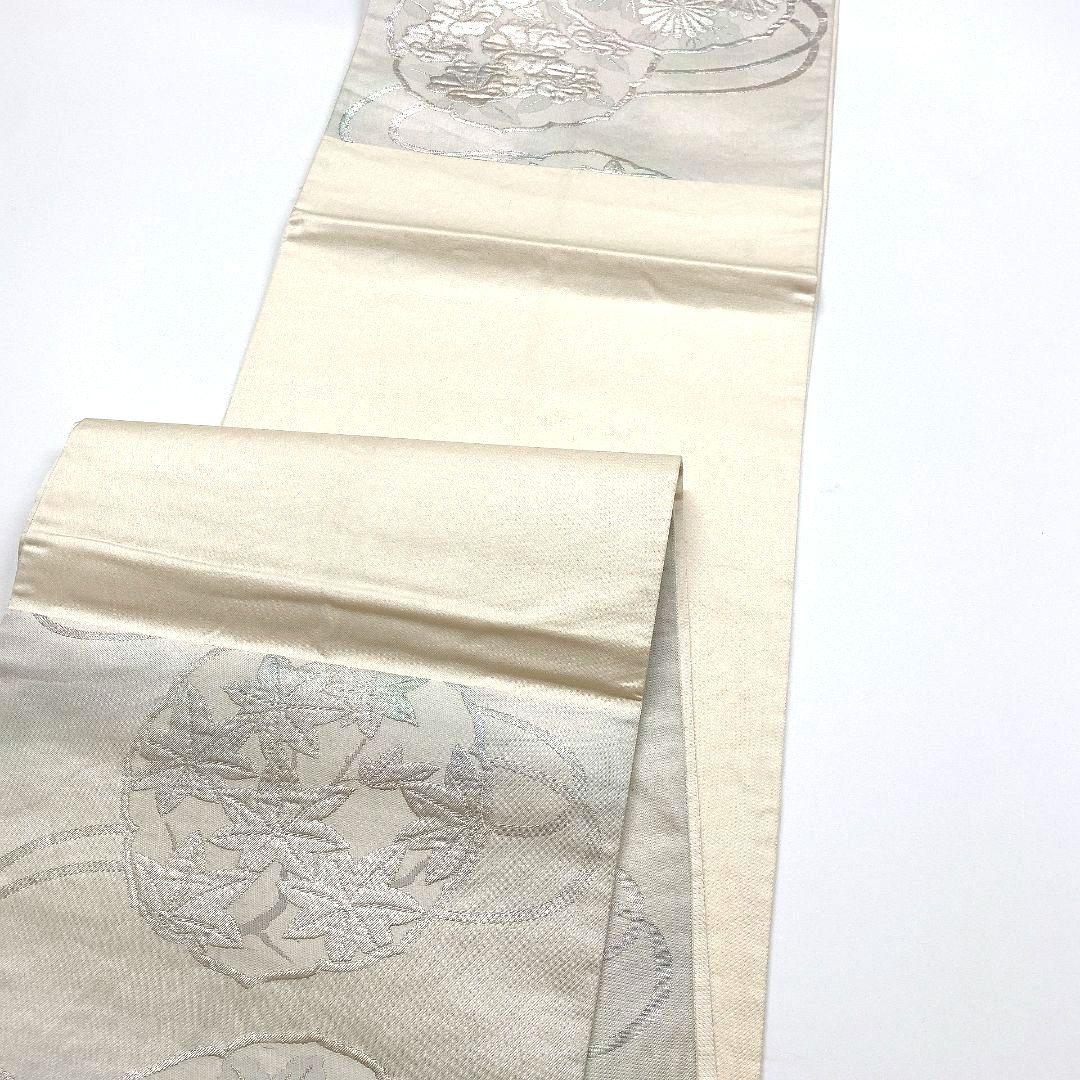 3294# Japanese Vintage Fukuro Obi Belt Kimono Fabric Silk Traditional Silver