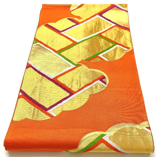 3814# Japanese Vintage Fukuro Obi Belt Kimono Fabric Silk Traditional Orange