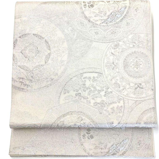 4737# Japanese Vintage Fukuro Obi Belt Kimono Fabric Silk Traditional Silver