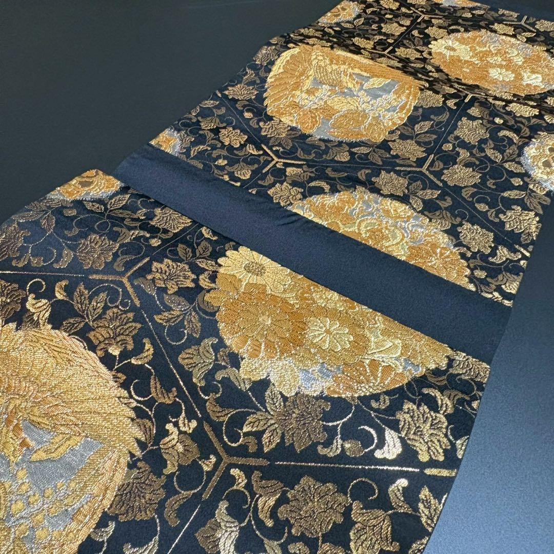 6159# Japanese Vintage Fukuro Obi Belt Kimono Fabric Silk Traditional Black