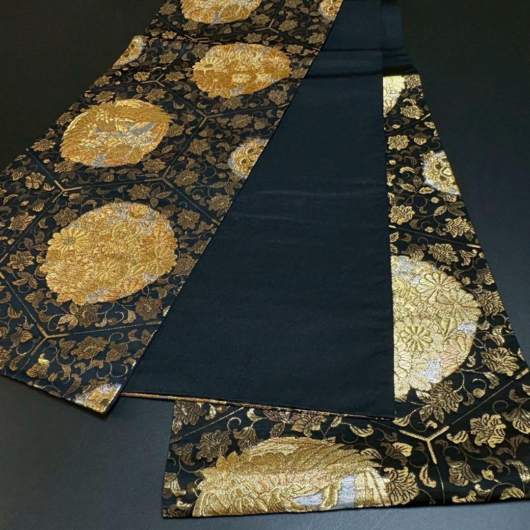 6159# Japanese Vintage Fukuro Obi Belt Kimono Fabric Silk Traditional Black