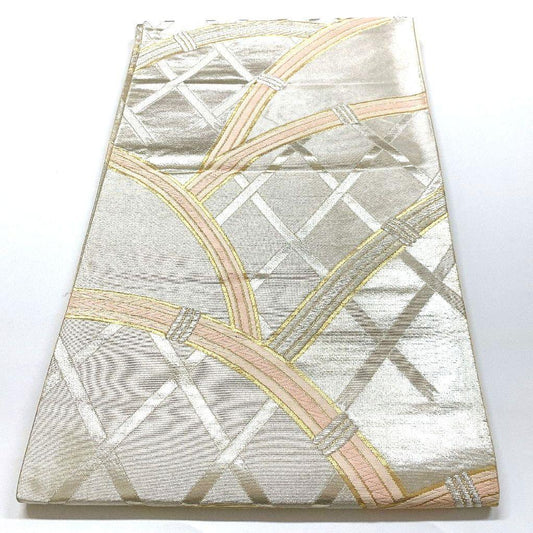 4484# Japanese Vintage Fukuro Obi Belt Kimono Fabric Silk Traditional Silver